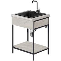 К-т: Тумба металл / ЛДСП LOFT Fantasy со столешницей метрополитан 600*600*800, 1п. (Бетон); мойка врез. иск. гранит; смеситель