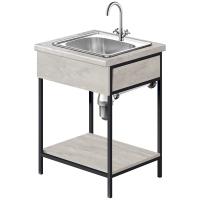 К-т: Тумба металл / ЛДСП LOFT Fantasy со столешницей метрополитан 600*600*800, 1п. (Бетон); мойка врез. из нер.ст.; смеситель