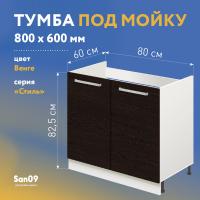 Тумба-подстолье с нижней полочкой, под кухонную мойку «Стиль» 800*600*820 (венге)