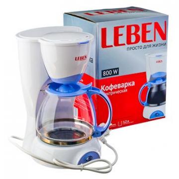 Кофеварка капельная LEBEN, на 12 чашек, 800 Вт, конусный фильтр, емкость для воды из жаропрочного стекла, 1.2 л - Изображение 1