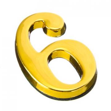 Номер дверной "6" 45x28 мм, металл, цвет золото - Изображение 1