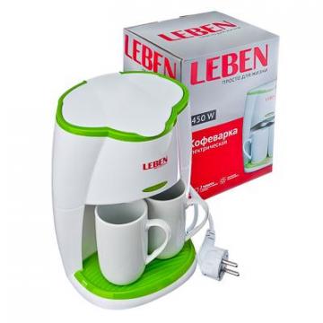 Кофеварка LEBEN, 450 Вт + 2 фарфоровые чашки, встроенный фильтр, объём 0,25 л - Изображение 1